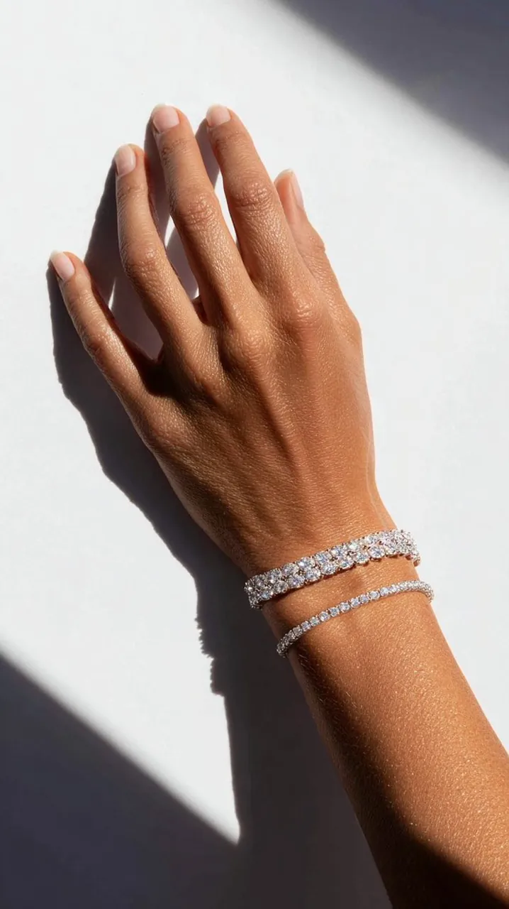 Hyperrealistisches Foto einer Hand mit Diamantarmbändern