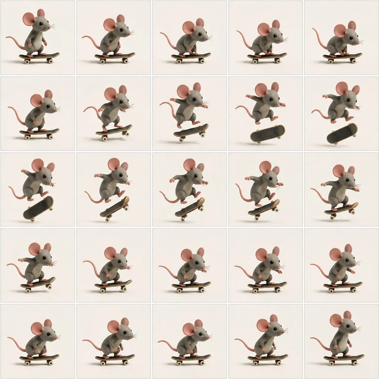 Mouse Skateboard Trick Animation Grid