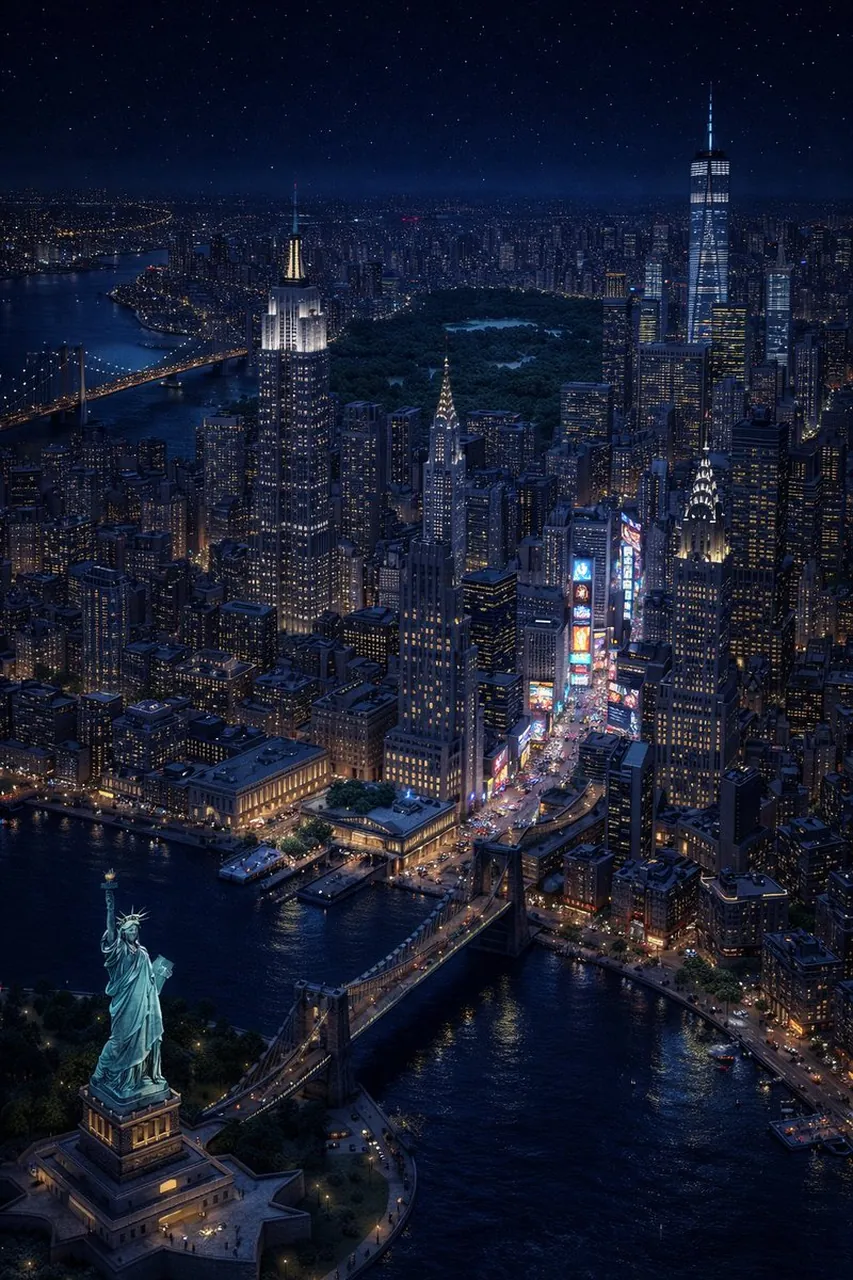Escena de dibujos animados en 3D en miniatura isométrica de Nueva York