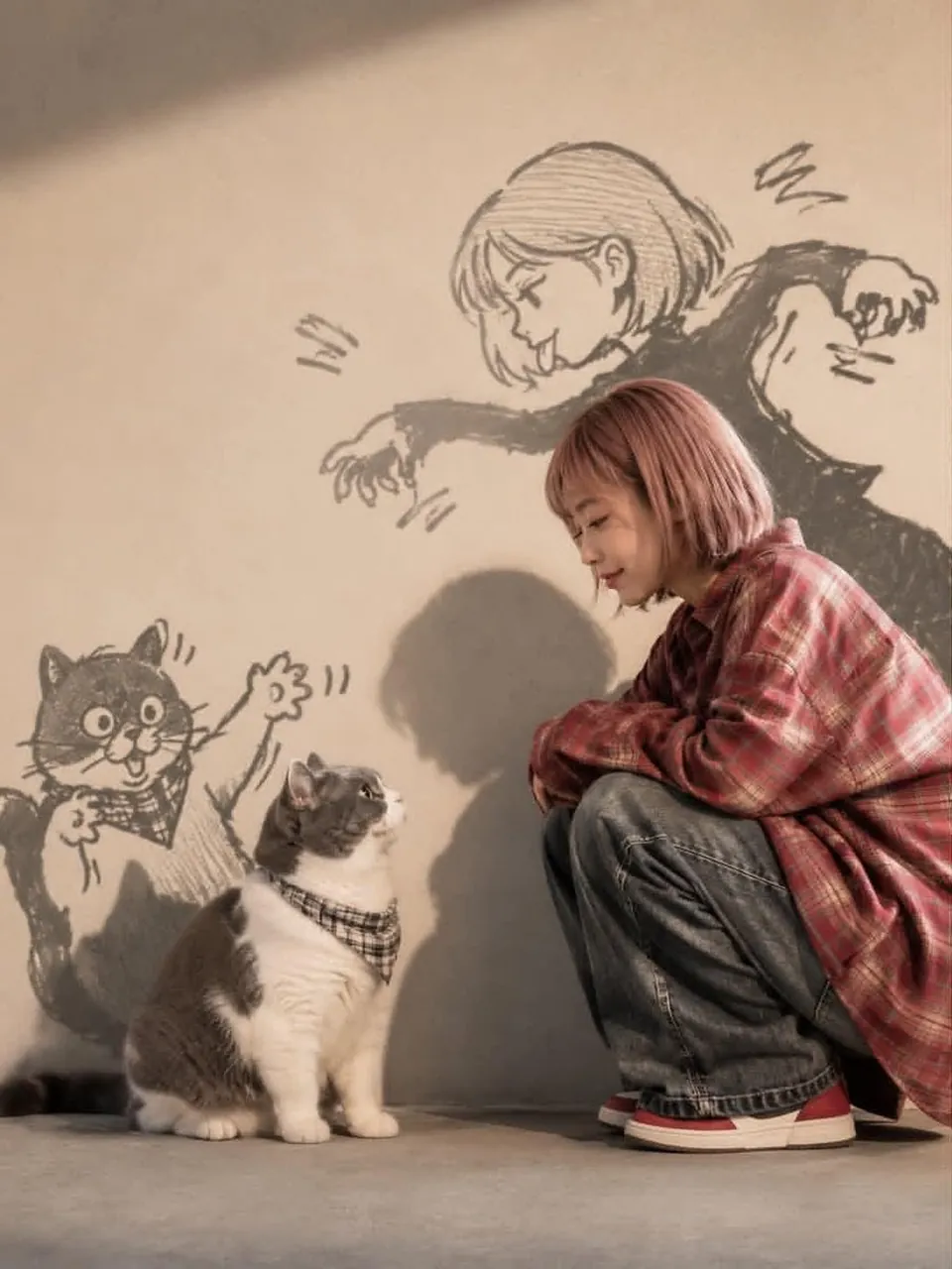 Wholesome anime-inspired lifestyle portrait of a cute young woman