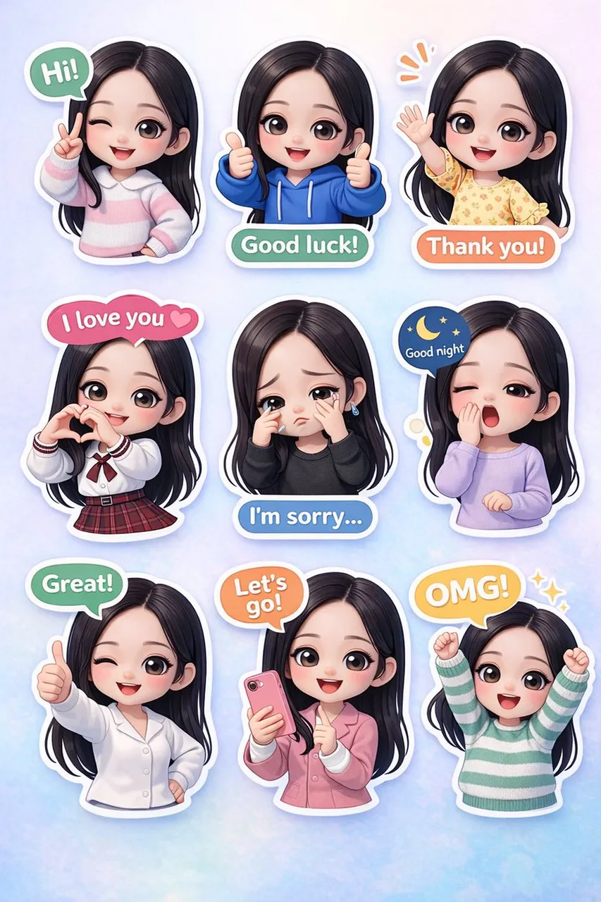 Chibi-Sticker mit verschiedenen Posen und Ausdrücken generieren