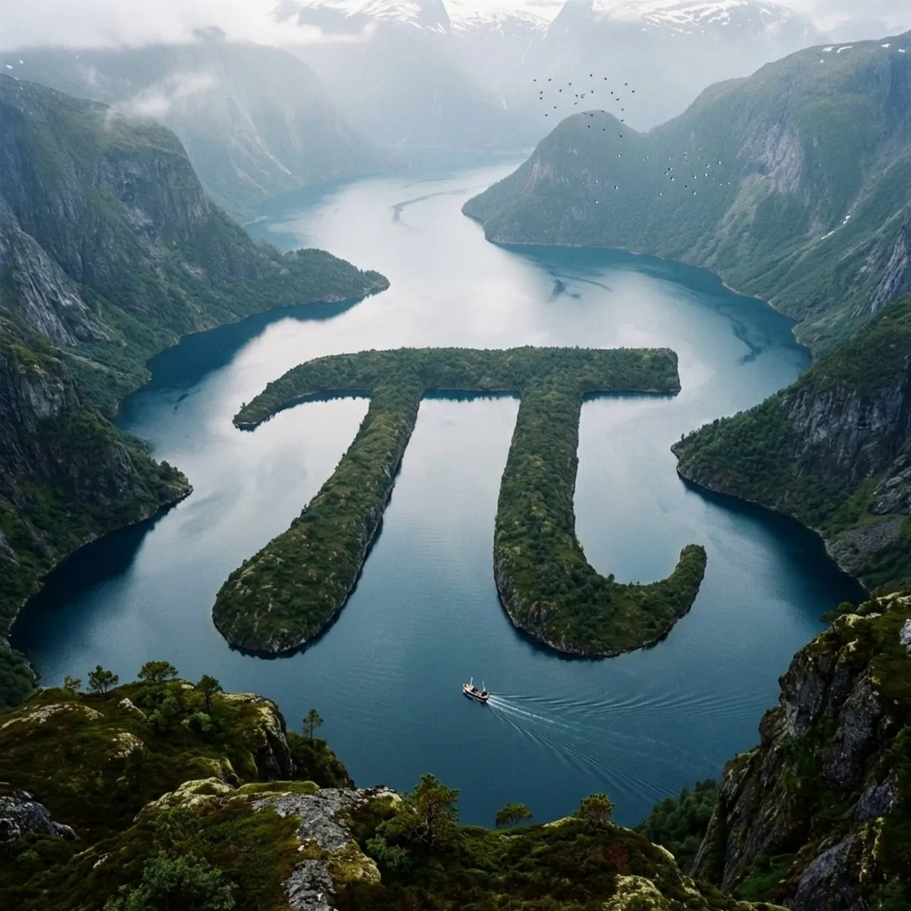 Pi sign as a natural landform in a fjord