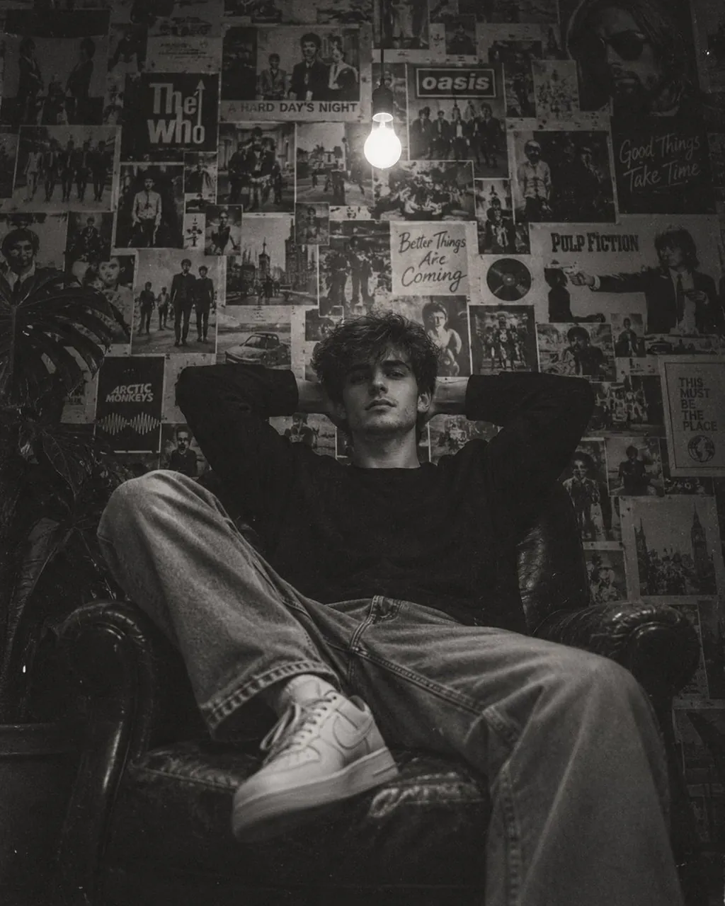 Create an ultra-realistic cinematic black-and-white editorial