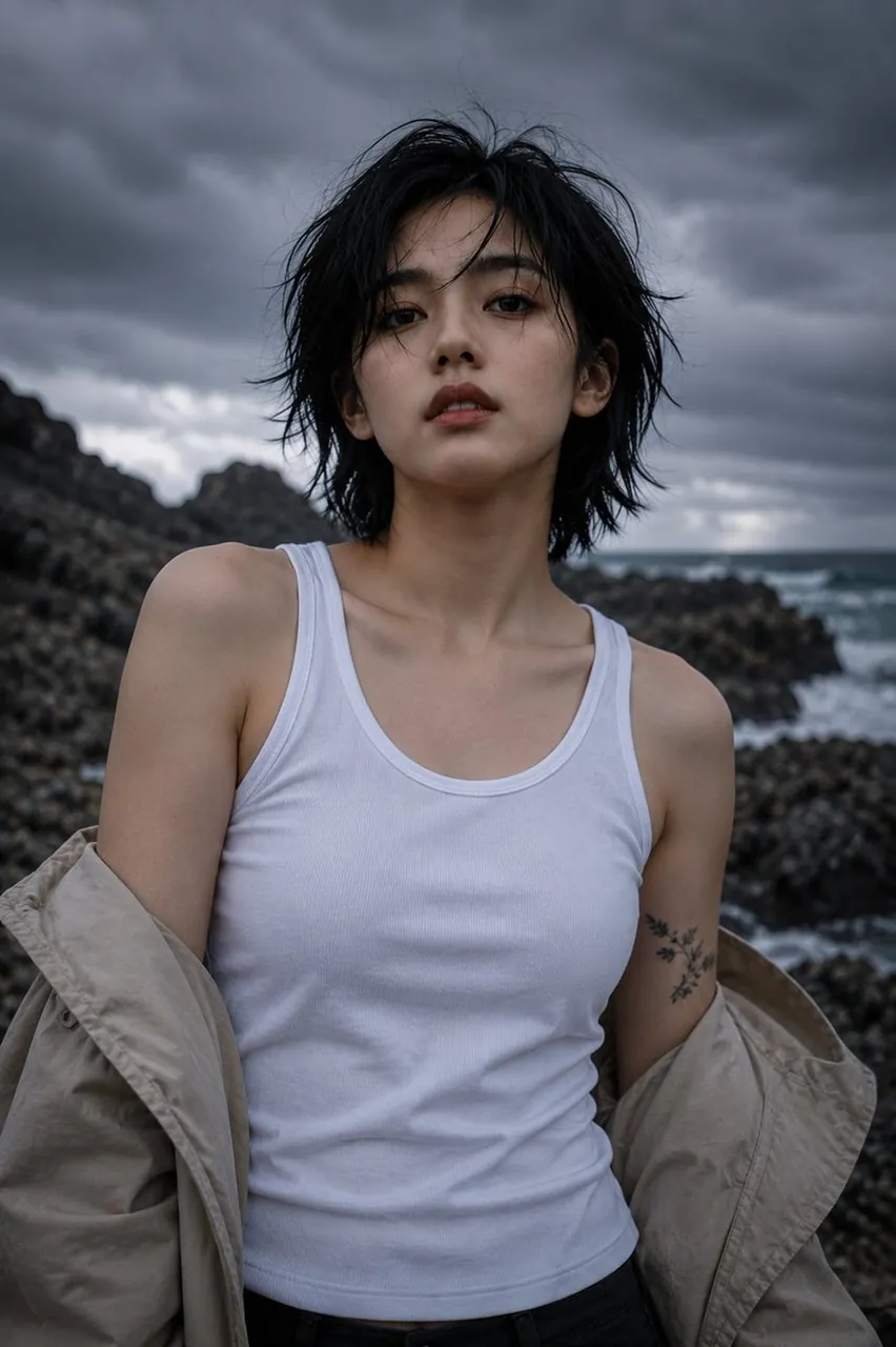 Volcanic Coastline Storm Fashion Portrait