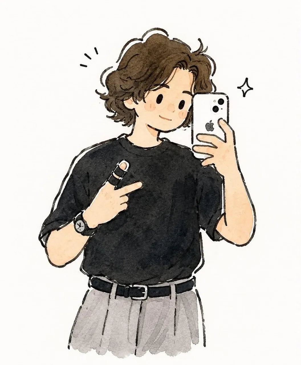 Watercolor Anime Selfie Illustration
