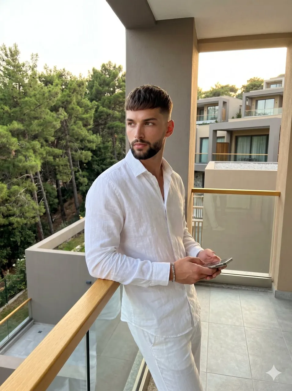 Lifestyle-Porträt auf dem Resort-Balkon