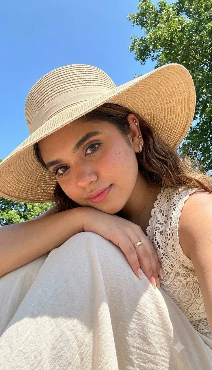 Summer Selfie with Wide-Brimmed Straw Hat