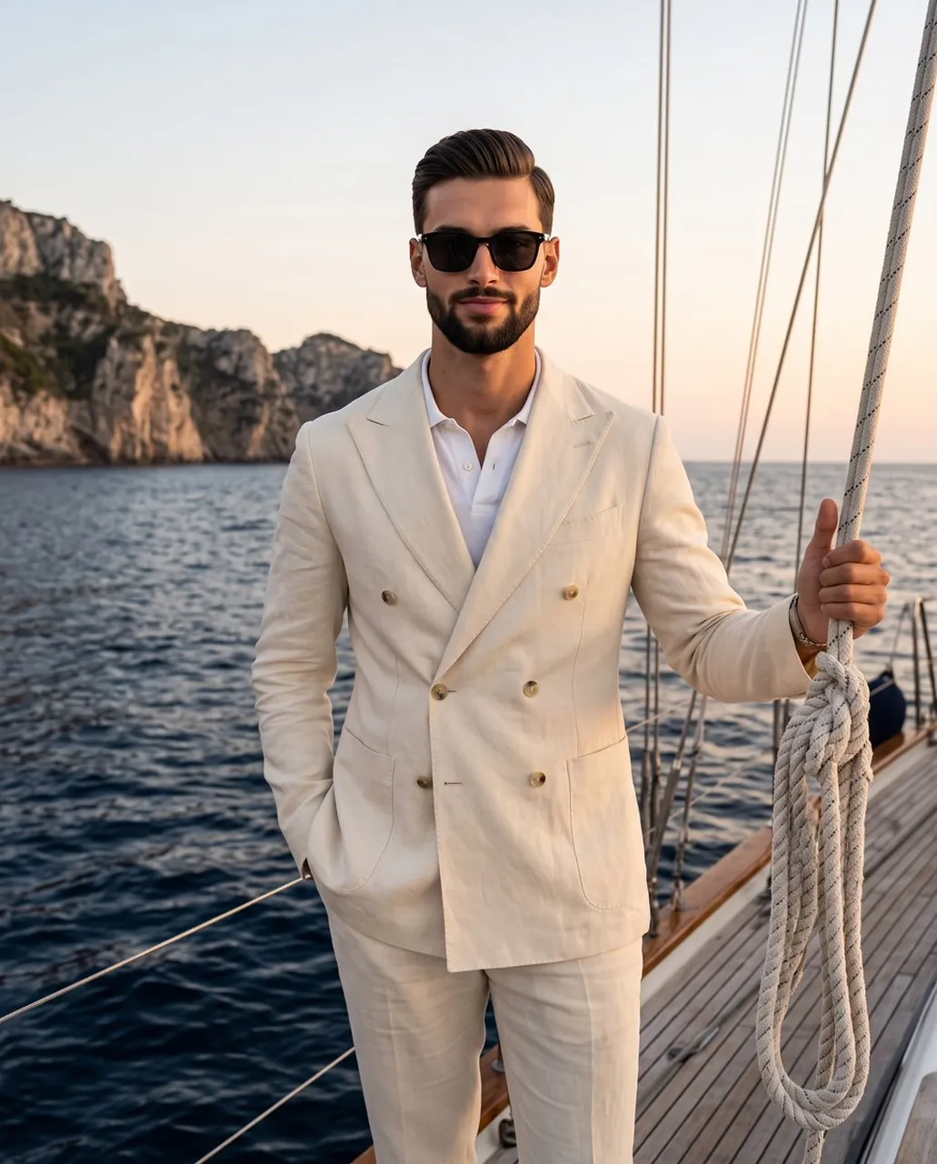 A confident man stands centrally framed with his weight shifted