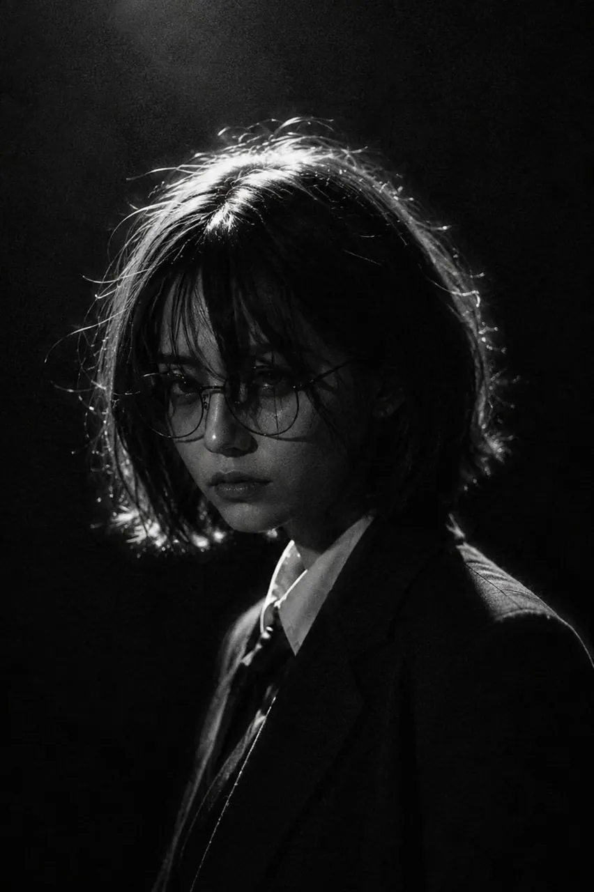 Ultra-realistic cinematic black-and-white portrait of the subject