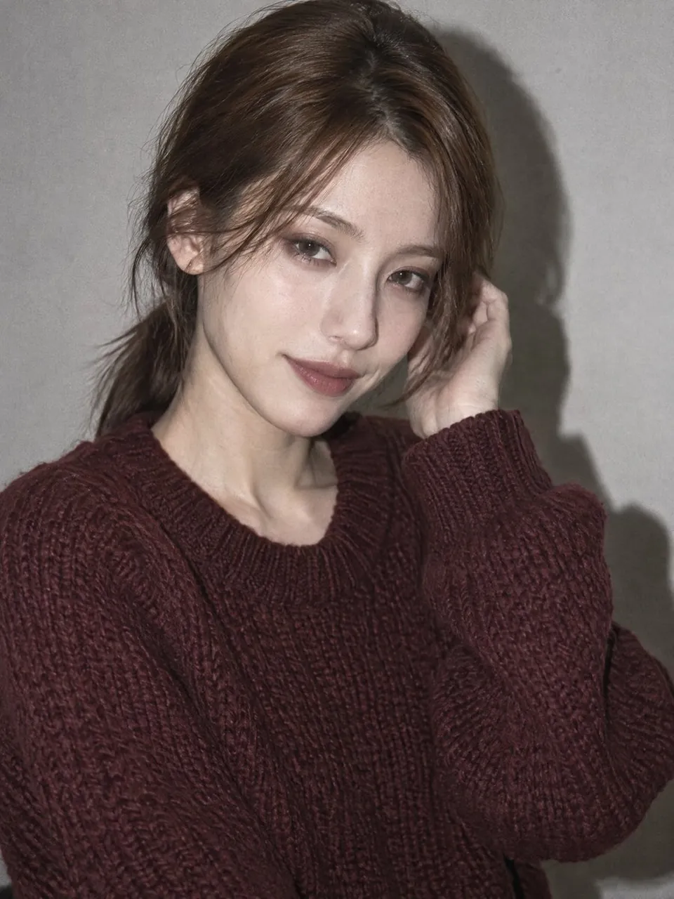 Flash Portrait in Burgundy Sweater