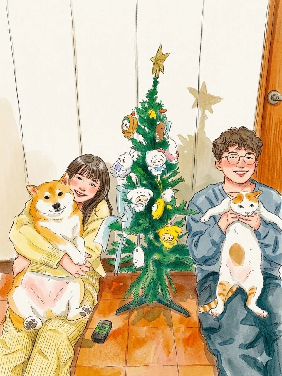 Cute cozy slice-of-life illustration in a soft watercolor +