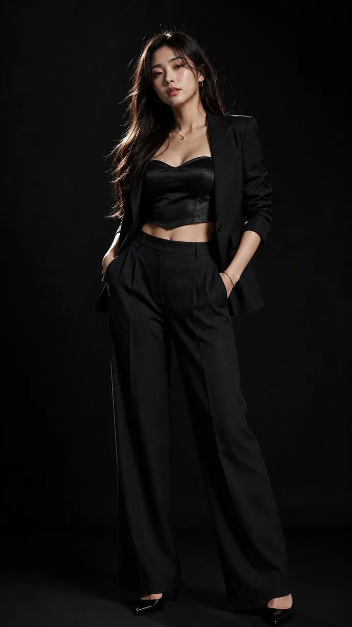 Ultra-realistic, high-end fashion editorial studio portrait of a
