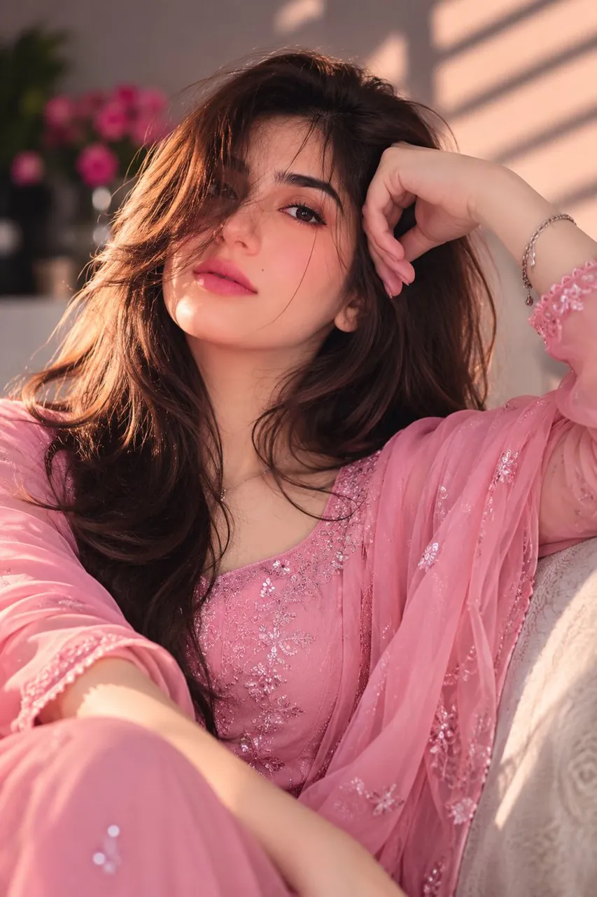 Radiant beauty in soft pink.
