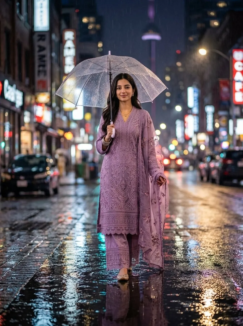 Realistic Rain Portrait of a Woman