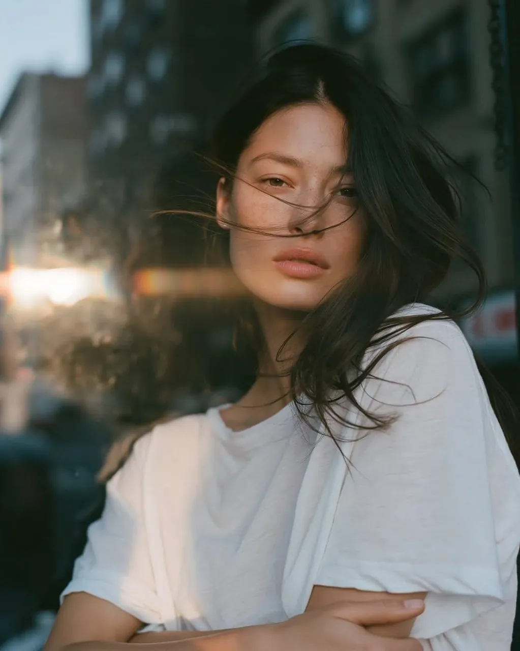Ultra-realistic cinematic portrait of a young woman in her early