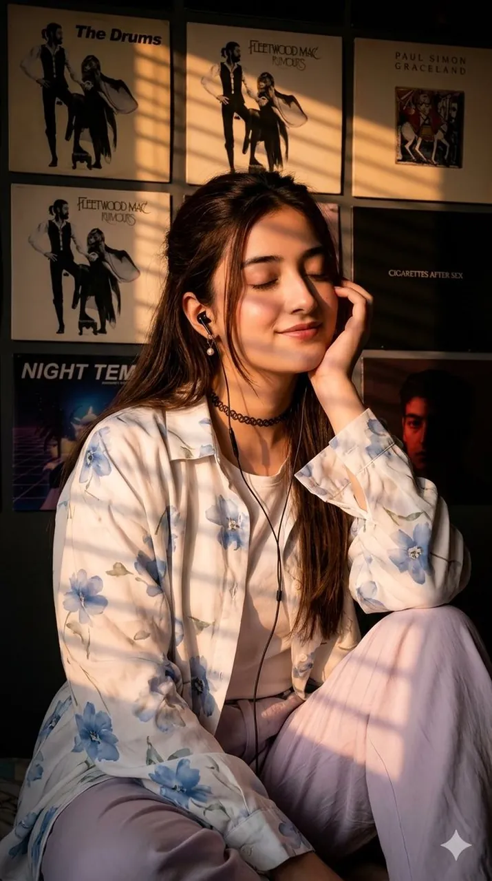 Cinematic Sunset Portrait with Vinyl Background