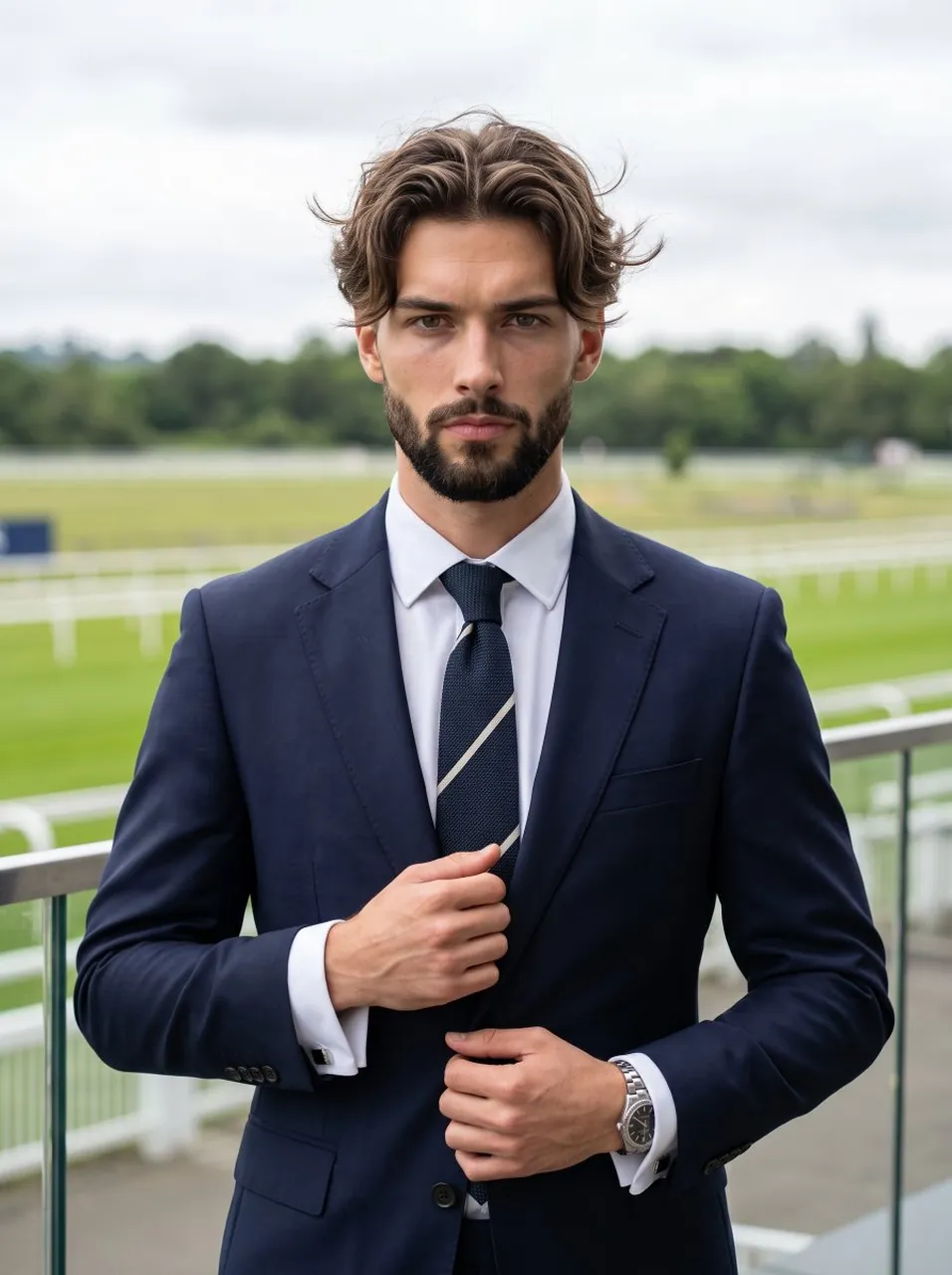 A portrait of a young handsome male standing centered, wearing a