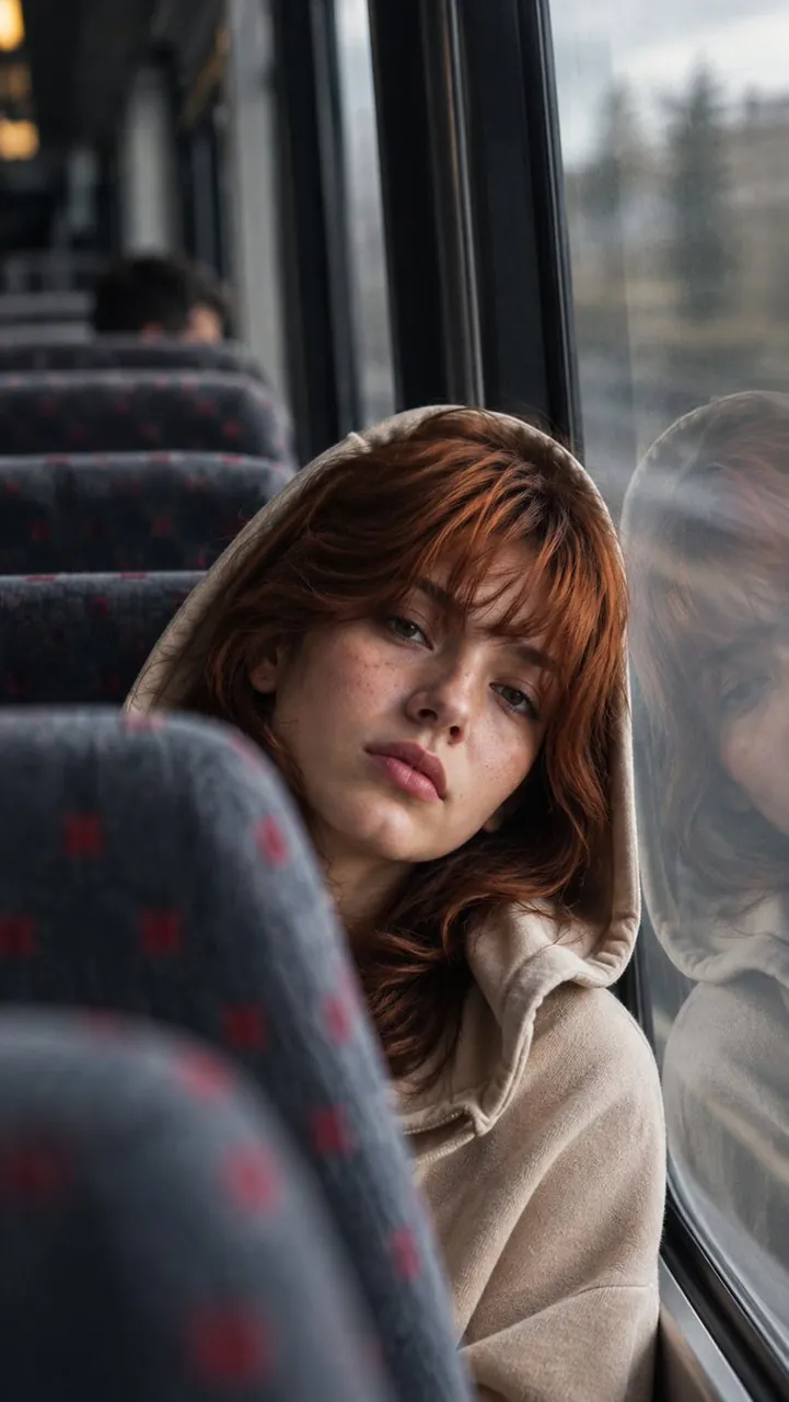 Intercity Train Window Reflection Portrait