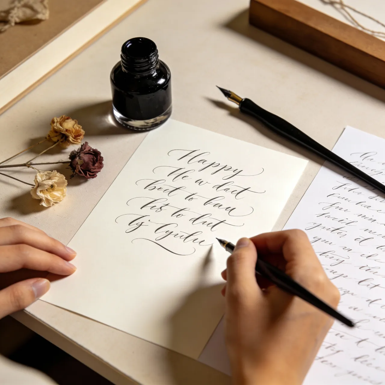 Escena de manualidades de caligrafía desde arriba