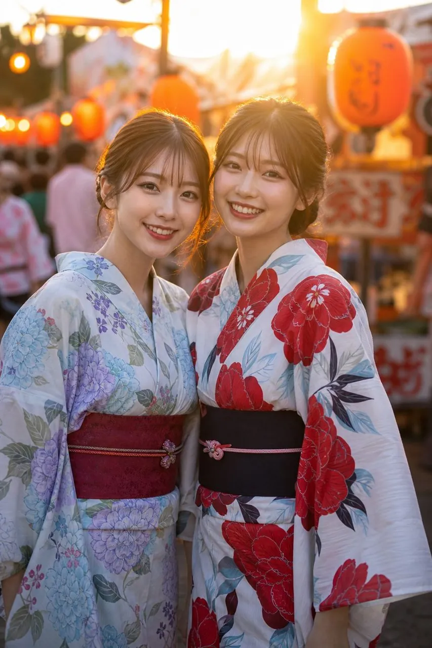夏日祭身着浴衣的两位好友