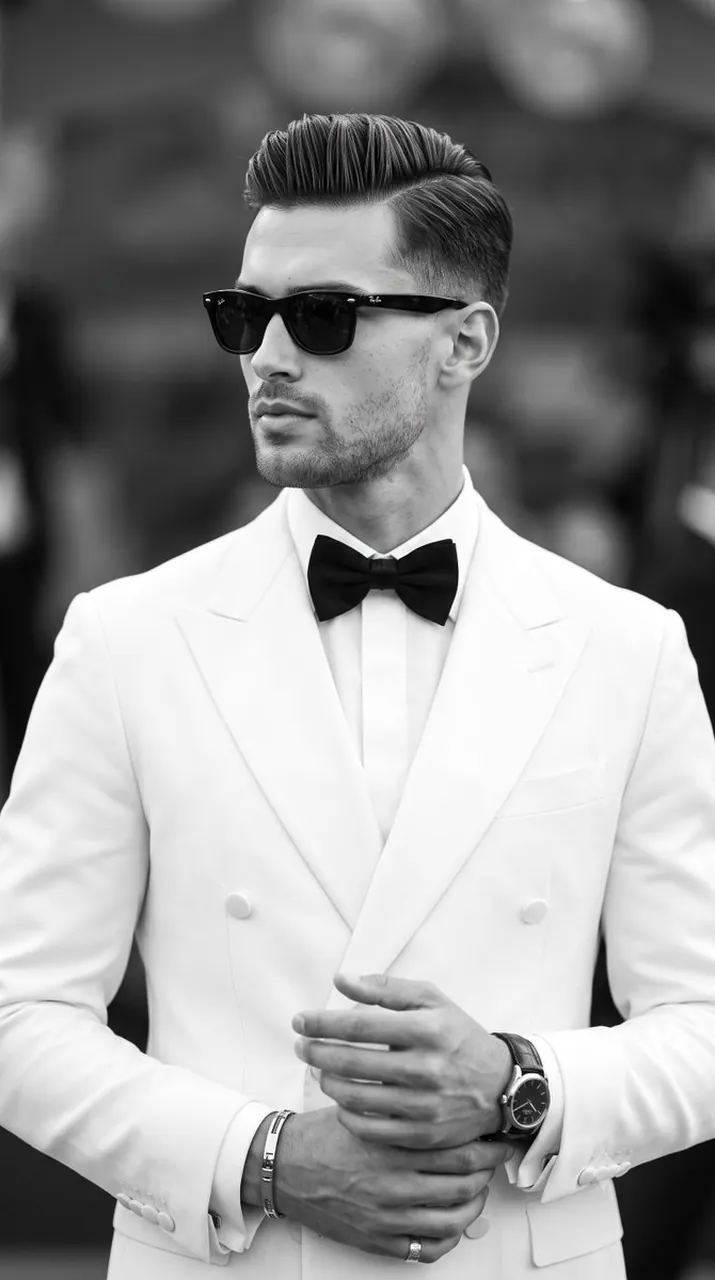 A handsome male in his late twenties to early thirties stands in a