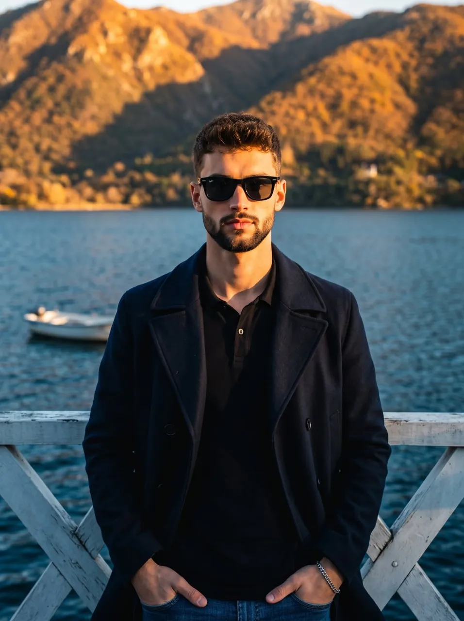 A confident young man stands centered, facing the camera with
