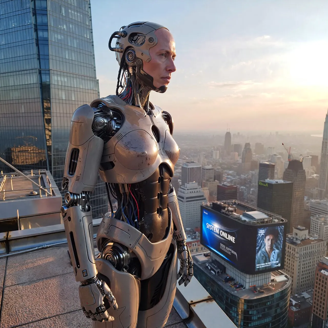 Robot Umanoide Ultra-Realistico sul Tetto