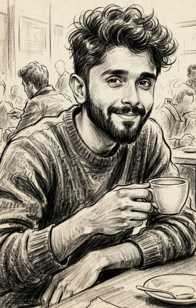 Artistic Charcoal Cafe Sketch