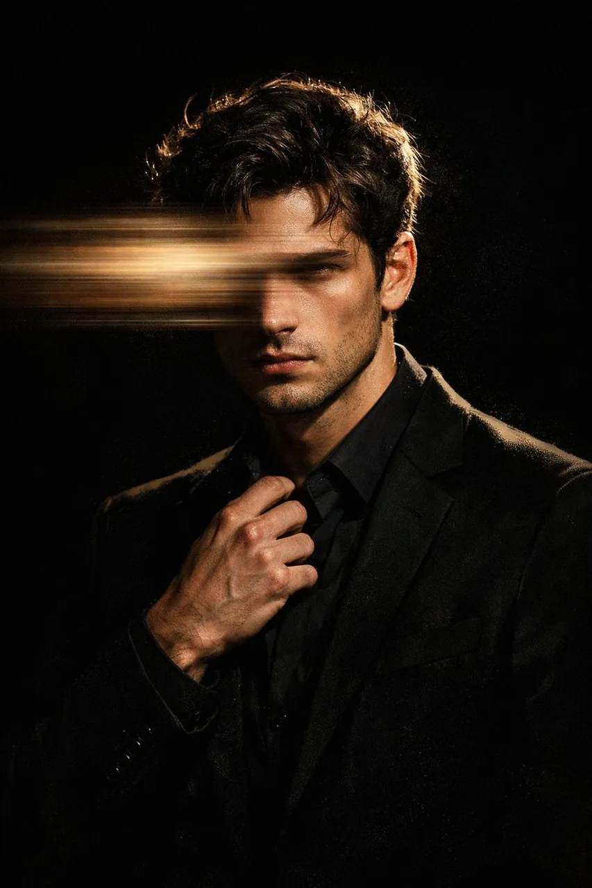 Retrato cinematográfico melancólico con desenfoque de movimiento