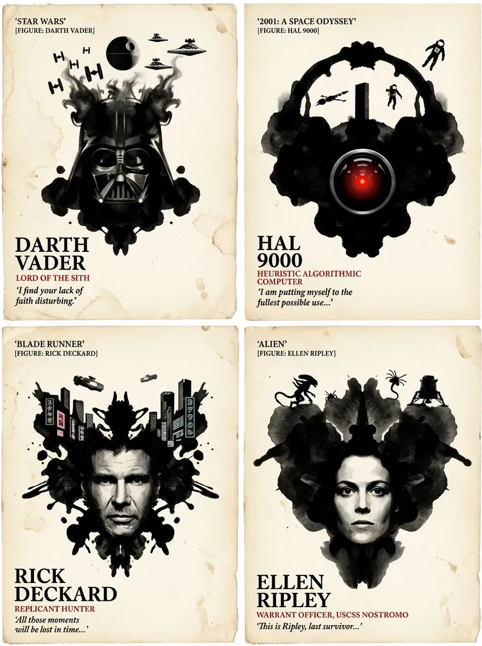 Sci-Fi Books Ink Blot Double Exposure Poster Grid