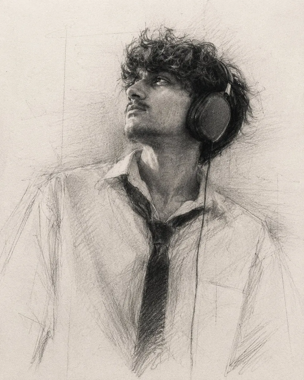 A highly expressive graphite pencil portrait on textured fine art