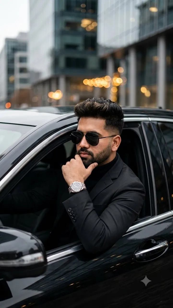 Ultra-realistic cinematic portrait of a stylish young man sitting