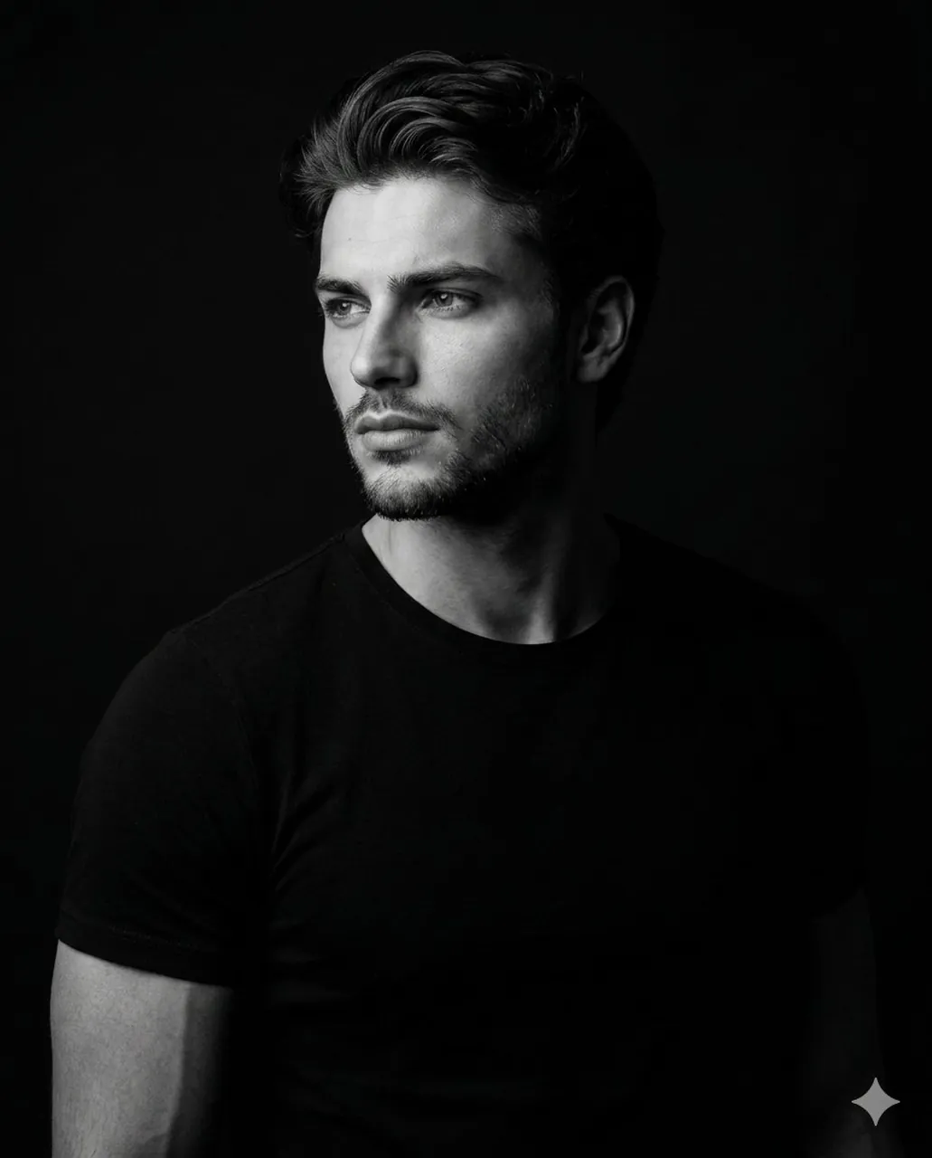 Low-Key Studio Black and White Portrait