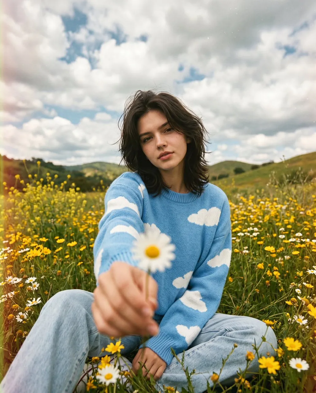 Cinematic Wide-Angle Portrait in Wildflowers