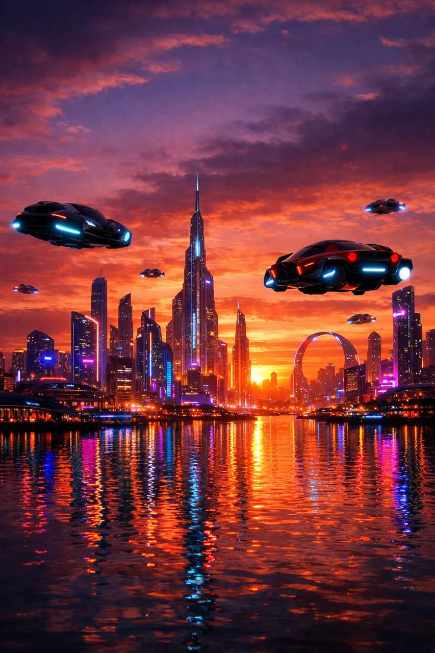 Futuristic City Skyline at Sunset Prompt