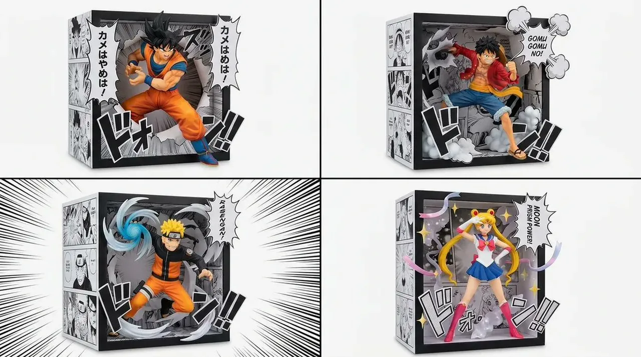 Diorama de personnage de manga sortant de son cadre