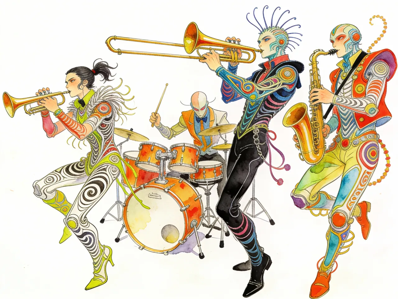 Band-Illustration im Hybrid-Stil von Moebius und Kim Jung Gi
