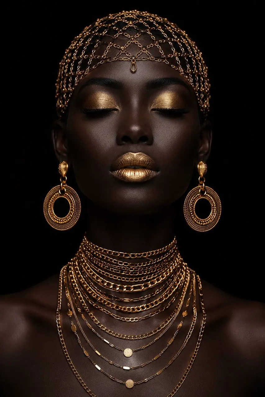 Ultra-realistic luxury fashion portrait of an elegant Black woman