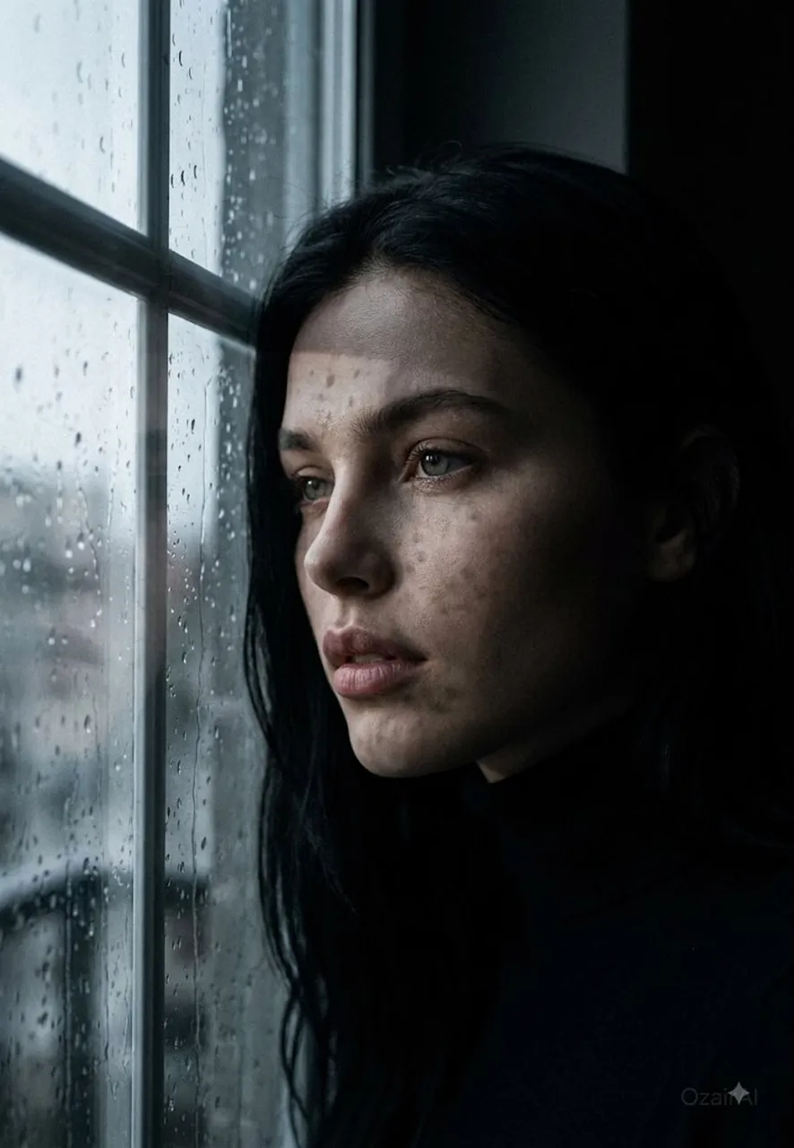 Ritratto cinematografico scuro alla finestra