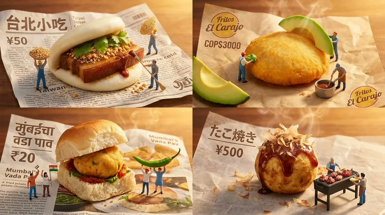 4 underrated street foods visualized with Nano Banana.