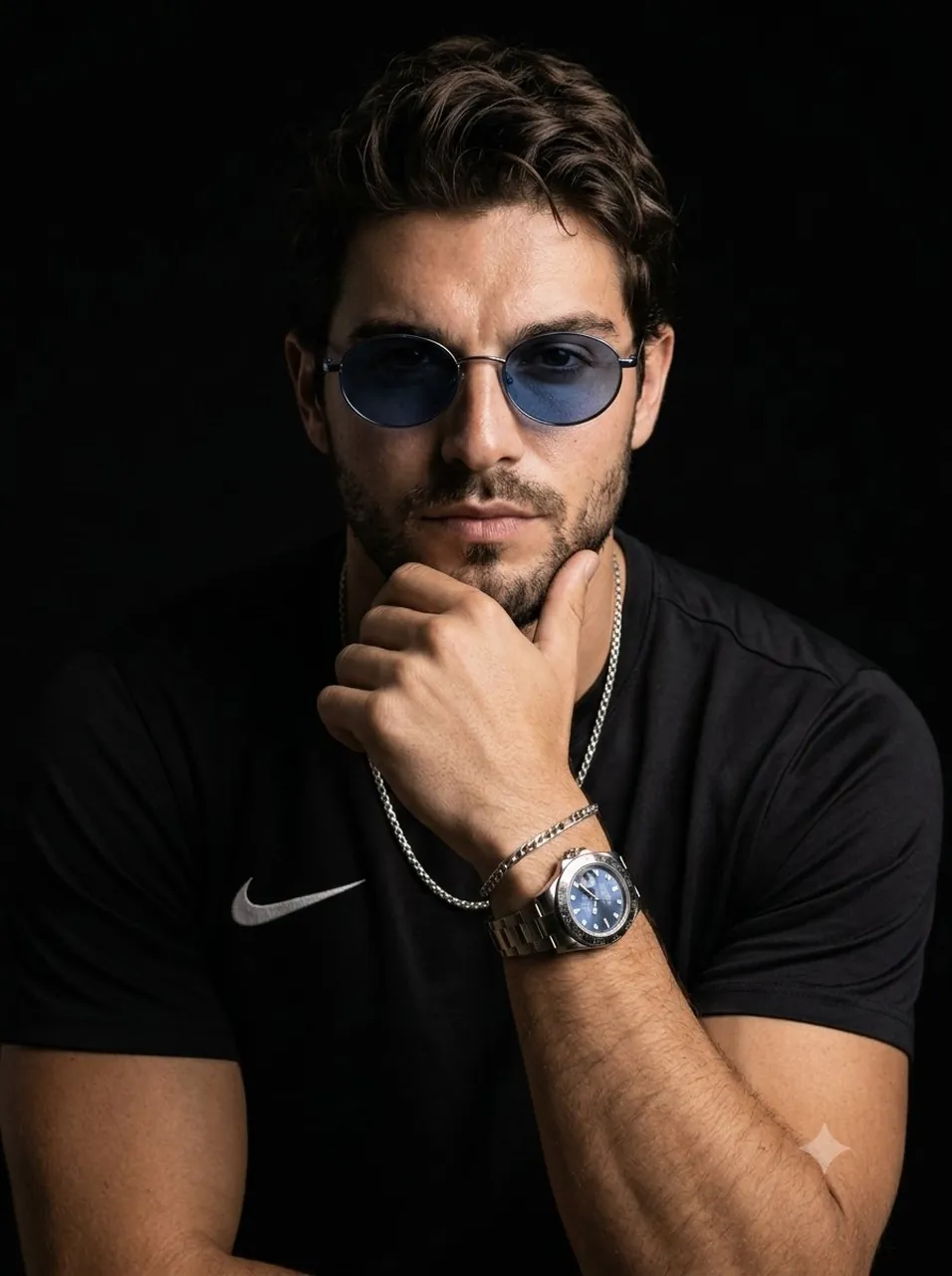 Düsteres Männer-Studioporträt mit Sonnenbrille