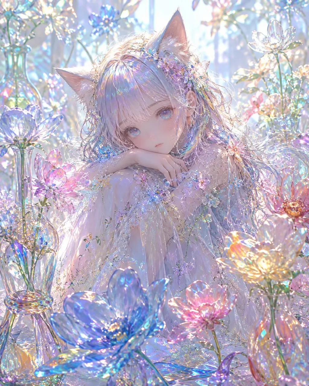 Iridescent Glass Cat-Ear Character