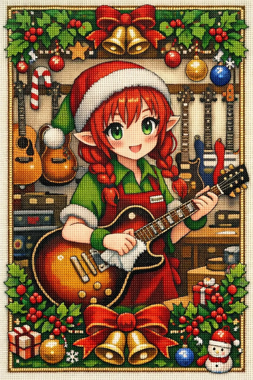 Anime-Weihnachtselfen-Kreuzstich