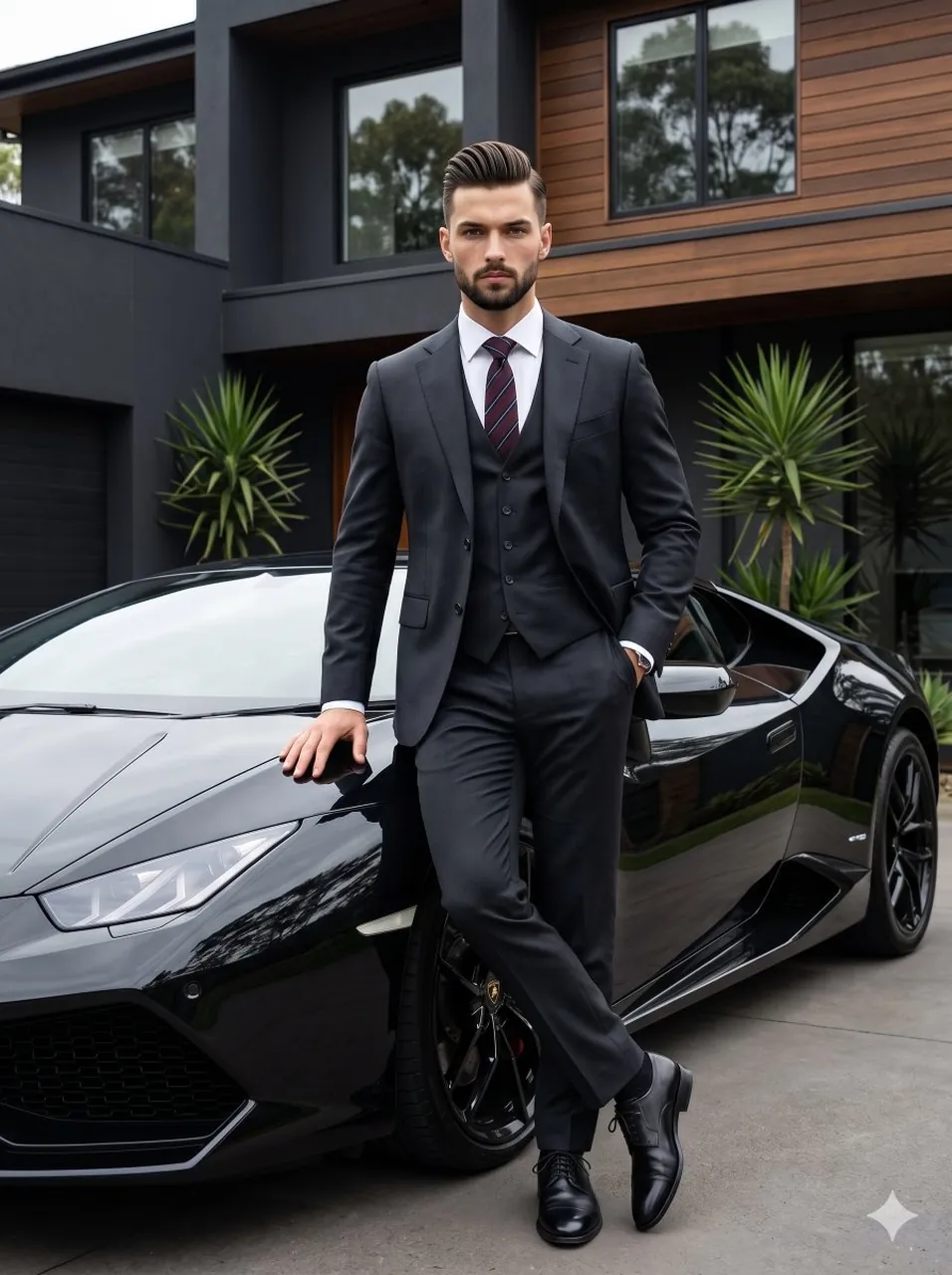 Man with Luxury Car and Modern Home
