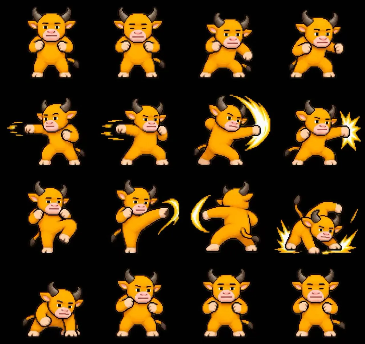 Chibi Bull Pixel Combo Sprite Sheet
