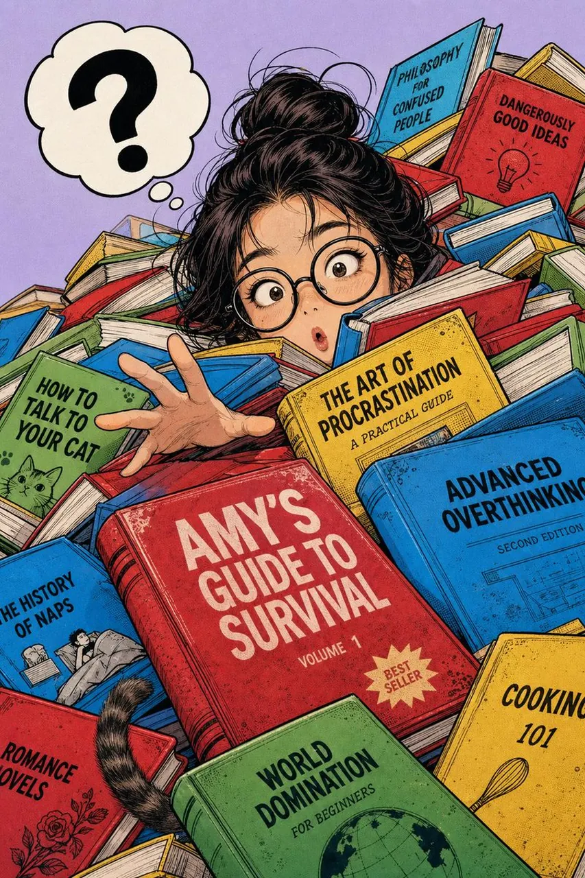 Whimsical Book Overload Illustration
