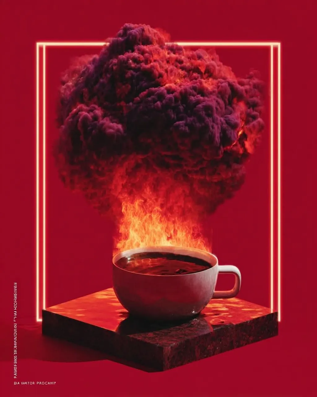 A surreal conceptual composition in monochromatic deep red tones