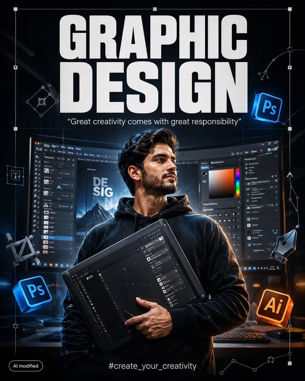 Create a premium cinematic GRAPHIC DESIGN promotional poster in a