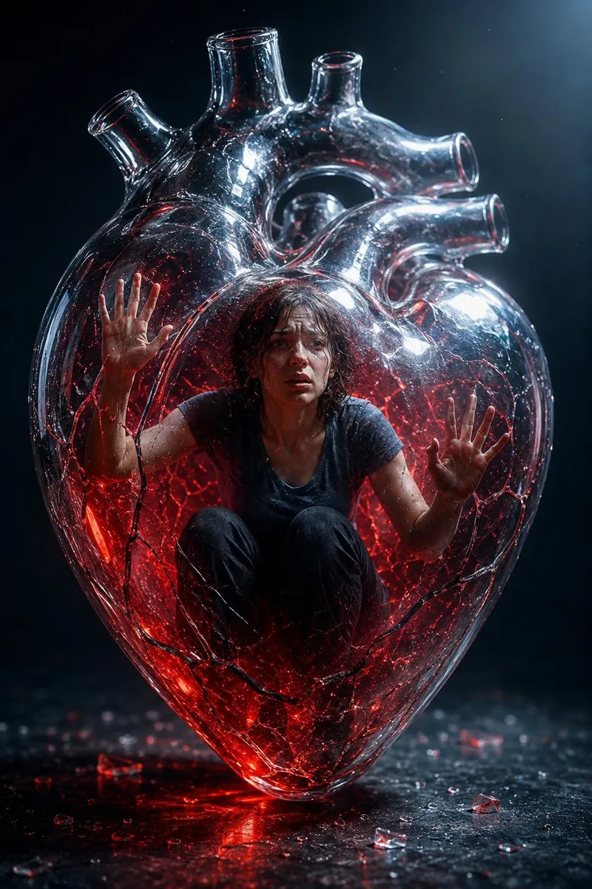 Distressed Woman Inside a Crystal Heart