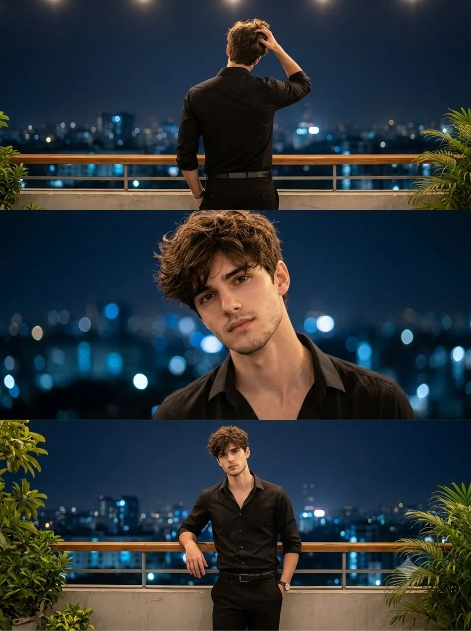 Cinematic Nighttime Balcony Portrait Collage